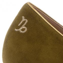 Pre Owned Charlotte Olympia Green Suede Capricorn Smoking Slippers Size 38.5