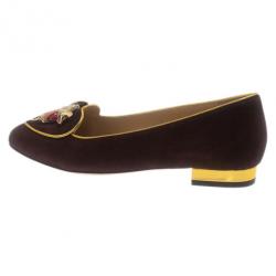 Pre Owned Charlotte Olympia Brown Suede Taurus Smoking Slippers Size 37.5