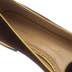 Pre Owned Charlotte Olympia Brown Suede Taurus Smoking Slippers Size 37.5