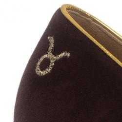 Pre Owned Charlotte Olympia Brown Suede Taurus Smoking Slippers Size 37.5