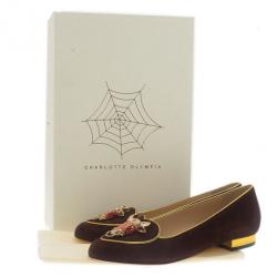 Pre Owned Charlotte Olympia Brown Suede Taurus Smoking Slippers Size 37.5