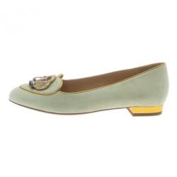 Pre Owned Charlotte Olympia Grey Suede Libra Smoking Slippers Size 38.5