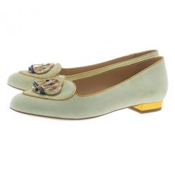 Pre Owned Charlotte Olympia Grey Suede Libra Smoking Slippers Size 38.5