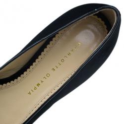 Pre Owned Charlotte Olympia Black Kitty Embroidered Velvet Flats Size 39