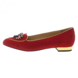 Pre Owned Charlotte Olympia Red Suede Aries Smoking Slippers Size 37