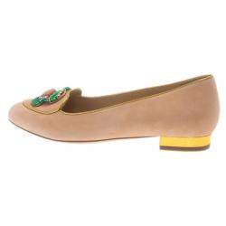 Pre Owned Charlotte Olympia Pink Suede Cancer Smoking Slippers Size 38.5