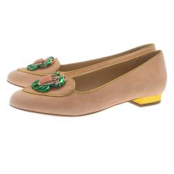 Pre Owned Charlotte Olympia Pink Suede Cancer Smoking Slippers Size 38.5