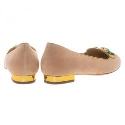 Pre Owned Charlotte Olympia Pink Suede Cancer Smoking Slippers Size 38.5