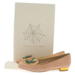 Pre Owned Charlotte Olympia Pink Suede Cancer Smoking Slippers Size 38.5