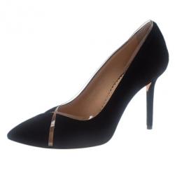 Pre Owned Charlotte Olympia Black Suede PVC Trimmed Natalie Pumps Size 37