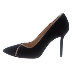 Pre Owned Charlotte Olympia Black Suede PVC Trimmed Natalie Pumps Size 37