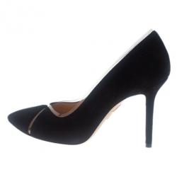 Pre Owned Charlotte Olympia Black Suede PVC Trimmed Natalie Pumps Size 37