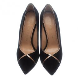 Pre Owned Charlotte Olympia Black Suede PVC Trimmed Natalie Pumps Size 37