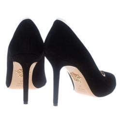 Pre Owned Charlotte Olympia Black Suede PVC Trimmed Natalie Pumps Size 37