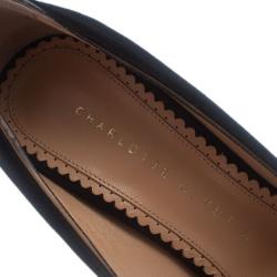Pre Owned Charlotte Olympia Black Suede PVC Trimmed Natalie Pumps Size 37