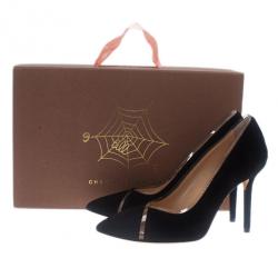 Pre Owned Charlotte Olympia Black Suede PVC Trimmed Natalie Pumps Size 37
