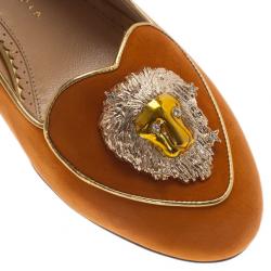 Pre Owned Charlotte Olympia Orange Suede Leo Smoking Slippers Size 39
