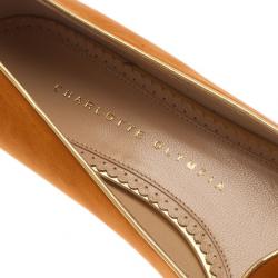 Pre Owned Charlotte Olympia Orange Suede Leo Smoking Slippers Size 39
