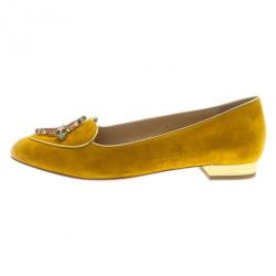 Pre Owned Charlotte Olympia Mustard Yellow Suede Sagittarius Smoking Slippers Size 39.5