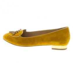 Pre Owned Charlotte Olympia Mustard Yellow Suede Sagittarius Smoking Slippers Size 39.5