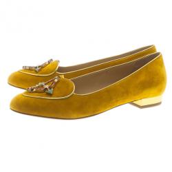 Pre Owned Charlotte Olympia Mustard Yellow Suede Sagittarius Smoking Slippers Size 39.5