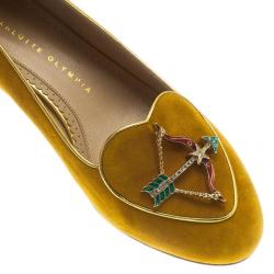 Pre Owned Charlotte Olympia Mustard Yellow Suede Sagittarius Smoking Slippers Size 39.5