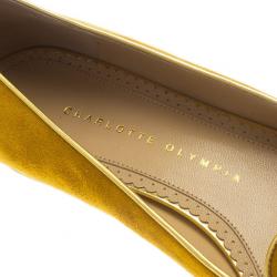 Pre Owned Charlotte Olympia Mustard Yellow Suede Sagittarius Smoking Slippers Size 39.5