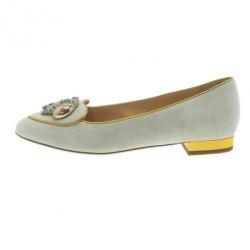 Pre Owned Charlotte Olympia Grey Suede Aquarius Smoking Slippers Size 37.5