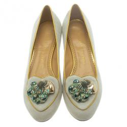 Pre Owned Charlotte Olympia Grey Suede Aquarius Smoking Slippers Size 37.5