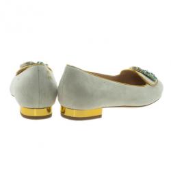 Pre Owned Charlotte Olympia Grey Suede Aquarius Smoking Slippers Size 37.5