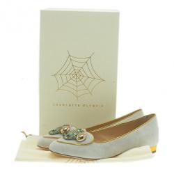 Pre Owned Charlotte Olympia Grey Suede Aquarius Smoking Slippers Size 37.5