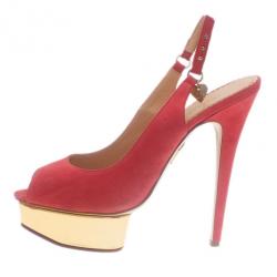 Charlotte Olympia Pink Suede Bon Bon Platform Slingback Sandals Size 40