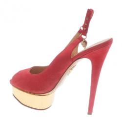 Charlotte Olympia Pink Suede Bon Bon Platform Slingback Sandals Size 40