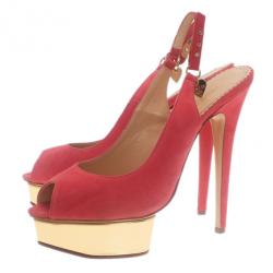 Charlotte Olympia Pink Suede Bon Bon Platform Slingback Sandals Size 40