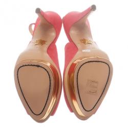 Charlotte Olympia Pink Suede Bon Bon Platform Slingback Sandals Size 40