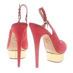 Charlotte Olympia Pink Suede Bon Bon Platform Slingback Sandals Size 40