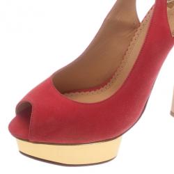Charlotte Olympia Pink Suede Bon Bon Platform Slingback Sandals Size 40
