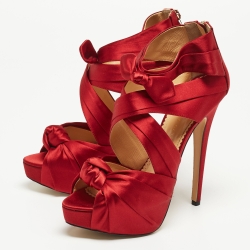 Charlotte Olympia Red Satin Andrea Knotted Platform Sandals Size 41