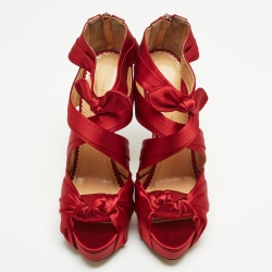 Charlotte Olympia Red Satin Andrea Knotted Platform Sandals Size 41