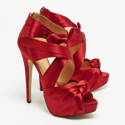 Charlotte Olympia Red Satin Andrea Knotted Platform Sandals Size 41