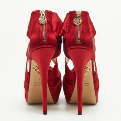 Charlotte Olympia Red Satin Andrea Knotted Platform Sandals Size 41