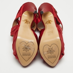 Charlotte Olympia Red Satin Andrea Knotted Platform Sandals Size 41