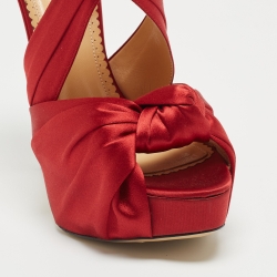 Charlotte Olympia Red Satin Andrea Knotted Platform Sandals Size 41