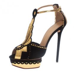 Charlotte Olympia Sunset Metallic Leather and Suede Platform Sandals Size 38.5