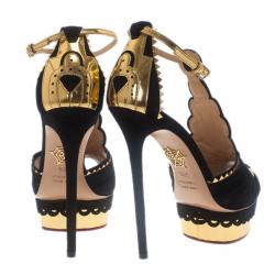 Charlotte Olympia Sunset Metallic Leather and Suede Platform Sandals Size 38.5