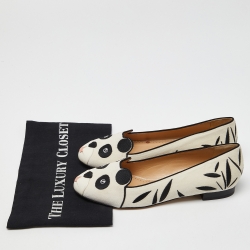 Charlotte Olympia White/Black Velvet Kitty Ballet Flats Size 38