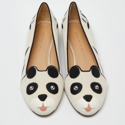 Charlotte Olympia White/Black Velvet Kitty Ballet Flats Size 38