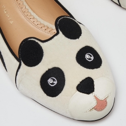 Charlotte Olympia White/Black Velvet Kitty Ballet Flats Size 38