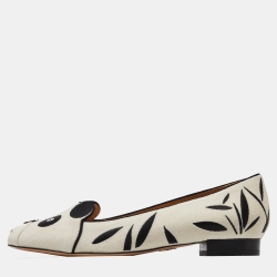Charlotte Olympia White/Black Velvet Kitty Ballet Flats Size 38