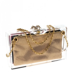 Pre Owned حقيبة كلتش شارلوت أوليمبيا صندوق باندورا كلاسيك بسلسلة بلاستيك شفافة